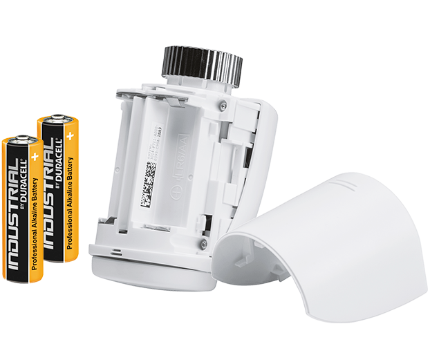 Een slimme thermostaatknop is draadloos en werkt op twee AA penlite batterijen. Een slimme thermostaatknop is draadloos en werkt op twee AA penlite batterijen.