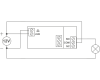 Voorbeeld 1: De module wordt gevoed door extern 12 V. Het miniatuur relais schakelt een 12V lamp via de COM en het NO (normally open) contact.