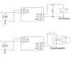 Voorbeeld 5: De module wordt gevoed door extern 12 V. Het miniatuur relais is afgebroken. Het 5 V relais of de optocoupler worden aangestuurd via de +5 V en open collector uitgang. 