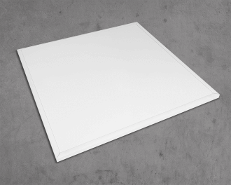 De voorzijde van het paneel is afgewerkt met een hoogwaardige poedercoating met licht gestructureerd mat oppervlak in kleur wit (RAL 9016).