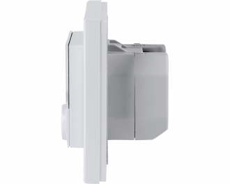 De afmetingen van de thermostaat met 230V schakelende uitgang zijn 8,6 x 8,6 x 5,4 cm. De inbouwdiepte in een inbouwdoos is 3,2 cm.