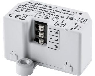 De Homematic IP inbouw dimmer module kan LEDs tot 40 Watt en halogeen- en gloeilampen tot 80 Watt dimmen en wordt ingebouwd in een inbouwdoos voor elektra.