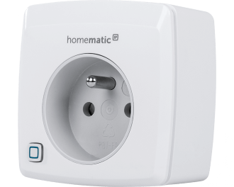 De Homematic IP stekkerschakelaar met penaarde en energiemeter is eenvoudig in te steken in het stopcontact en schakelt elektrische verwarming, verlichting, TV-apparatuur en andere apparaten aan en uit.