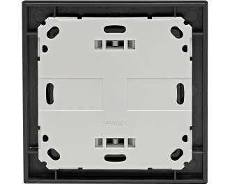 Het product bestaat uit drie onderdelen: montagevlak, afdekraam en draadloze temperatuursensor. De twee AAA-batterijen worden standaard meegeleverd.