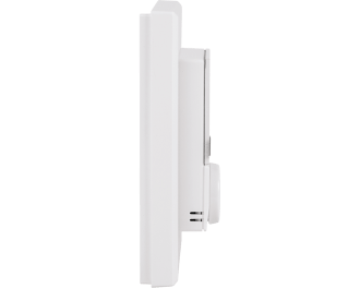 De thermostaat is slechts 25mm dik. De thermostaat zelf is 55 x 55 mm. Het gehele product, met afdekraam, meet 86 x 86 mm.