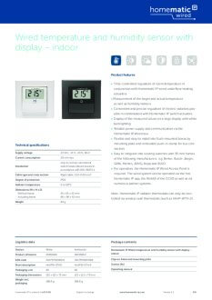 Datasheet van Homematic IP Wired temperatuur- en luchtvochtigheidssensor met display zwart / antraciet