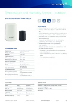 Datasheet van Homematic IP Temperatuur en luchtvochtigheid sensor buiten - zwart