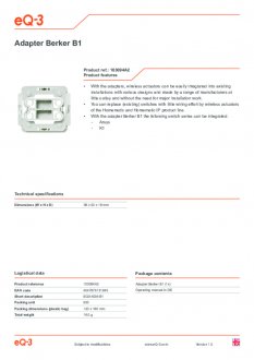 Datasheet van Homematic IP Berker 1 wipvlak adapter