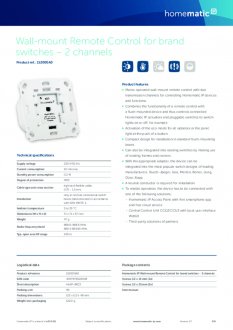 Datasheet van Homematic IP Draadloze drukknop voor merk-wipvlak