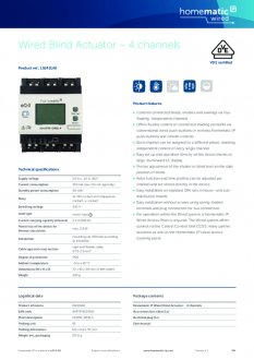 Datasheet van Homematic IP Wired zonwering actor - 4 kanalen