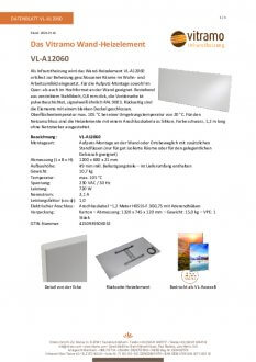 Datasheet van Vitramo Basic infraroodverwarming 720 Watt