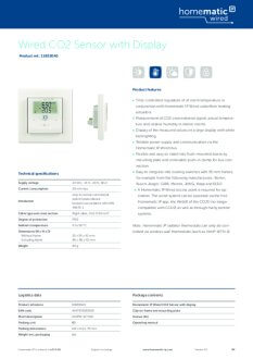 Datasheet van Homematic IP Wired CO2 meter en temperatuur- en luchtvochtigheidssensor met display